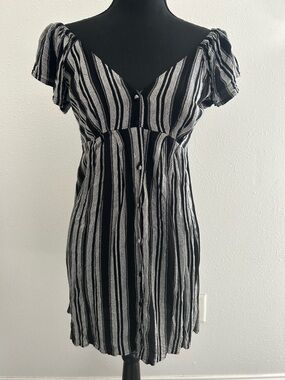Volcom Black and White Striped Button-Front Mini Dress